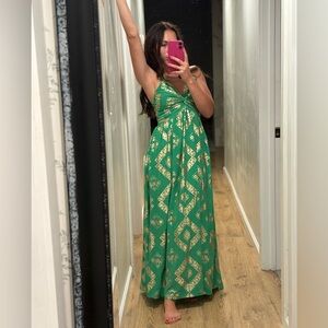 Jardin Vue Metallic V-Neck Maxi Dress Green medium